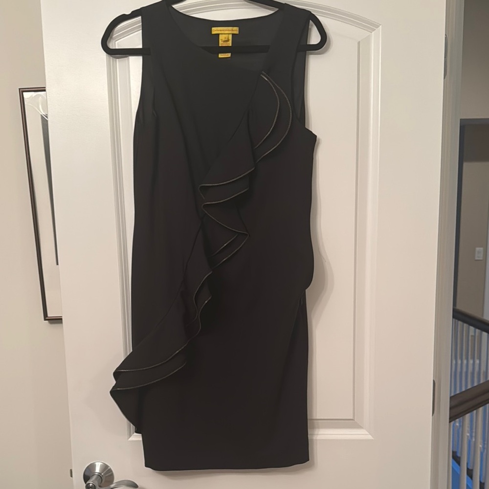 Catherine Malandrino Black Asymmetrical Ruffled Cocktail Dress